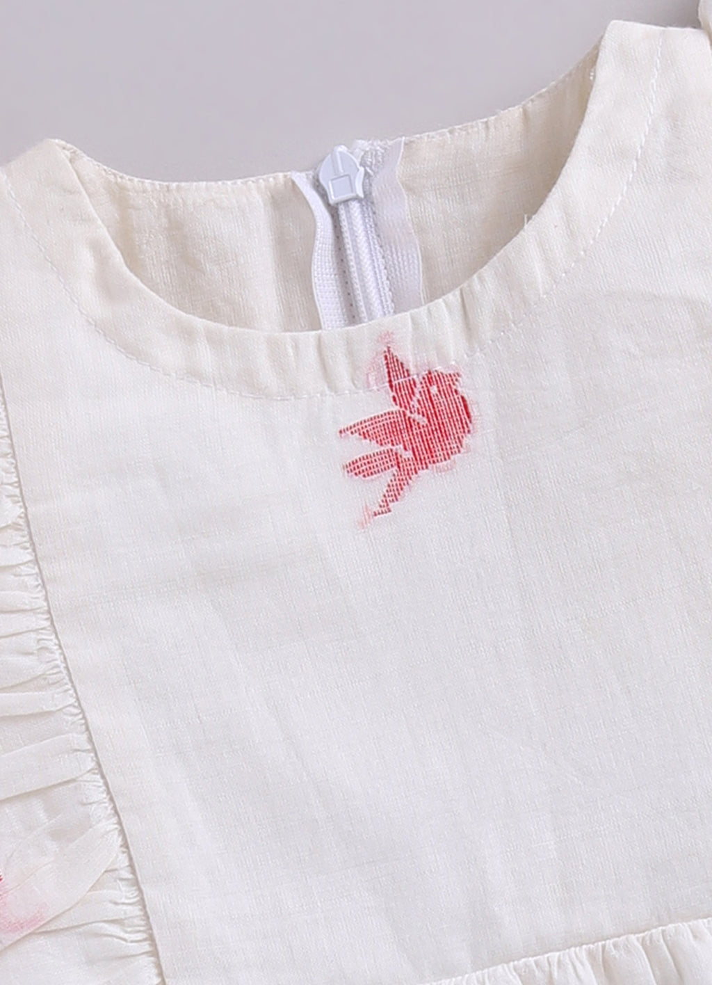 BLOUSON JAMDANI BABY DRESS FLARE DRESS- WHITE