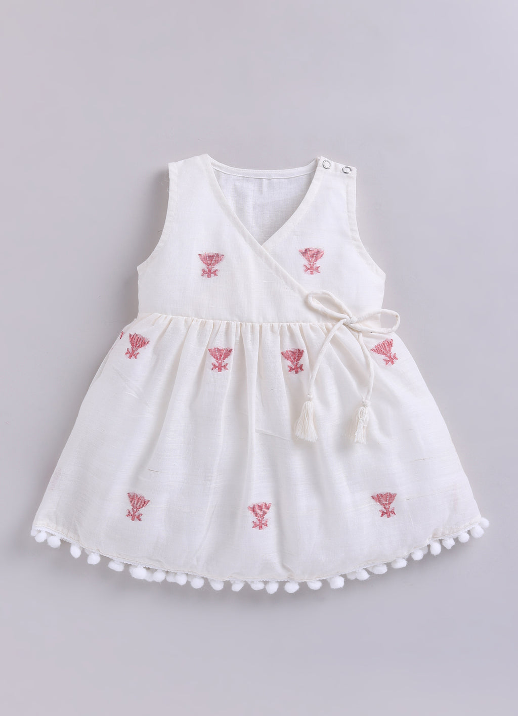 KIDS HANDLOOM JAMDANI FLARE DRESS- WHITE