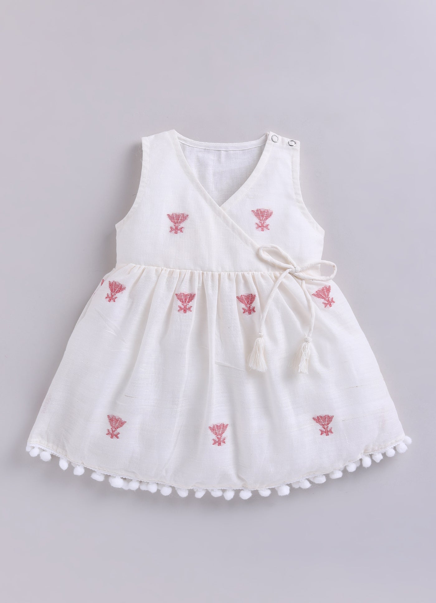 KIDS HANDLOOM JAMDANI FLARE DRESS- WHITE