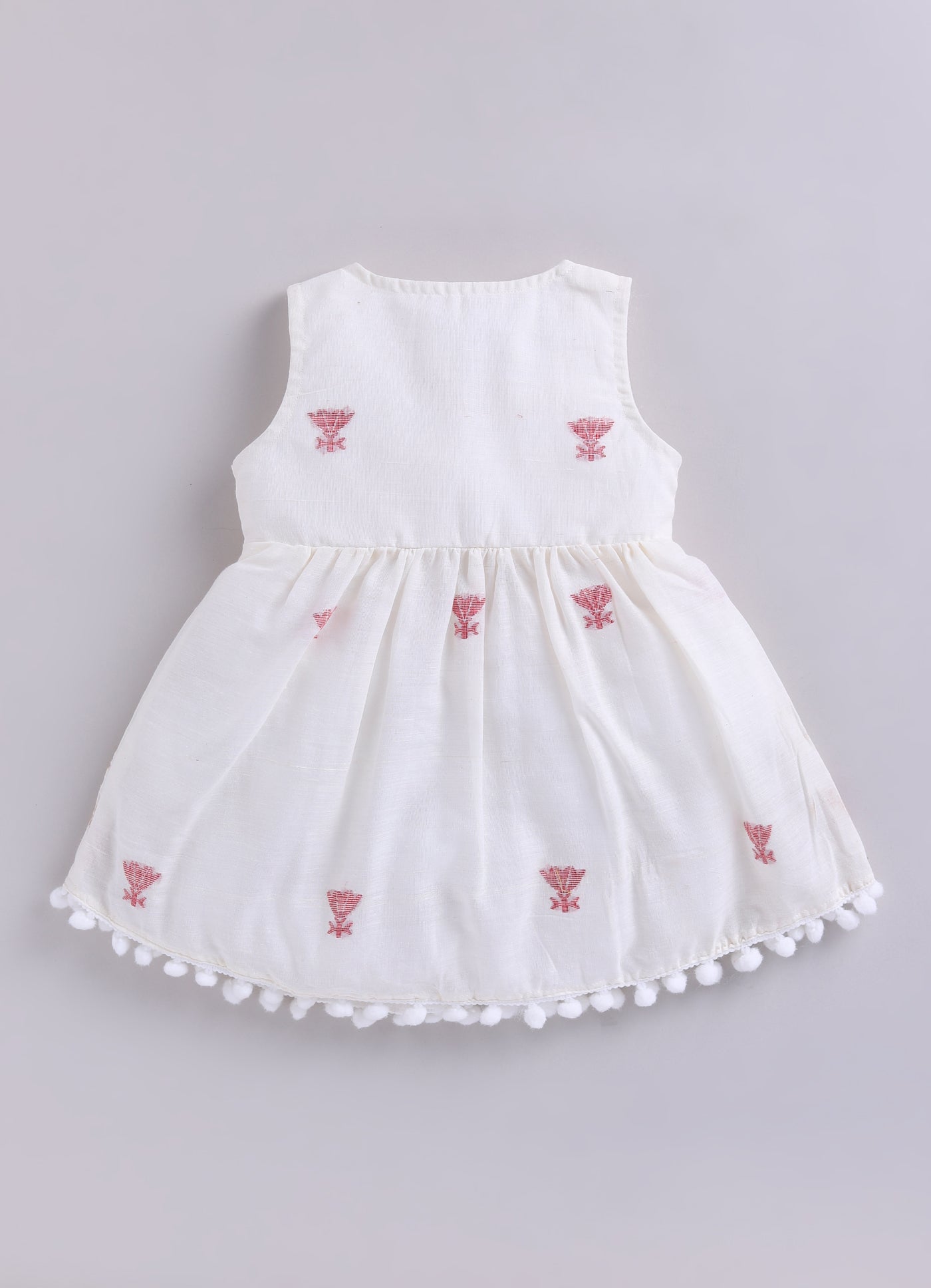 KIDS HANDLOOM JAMDANI FLARE DRESS- WHITE