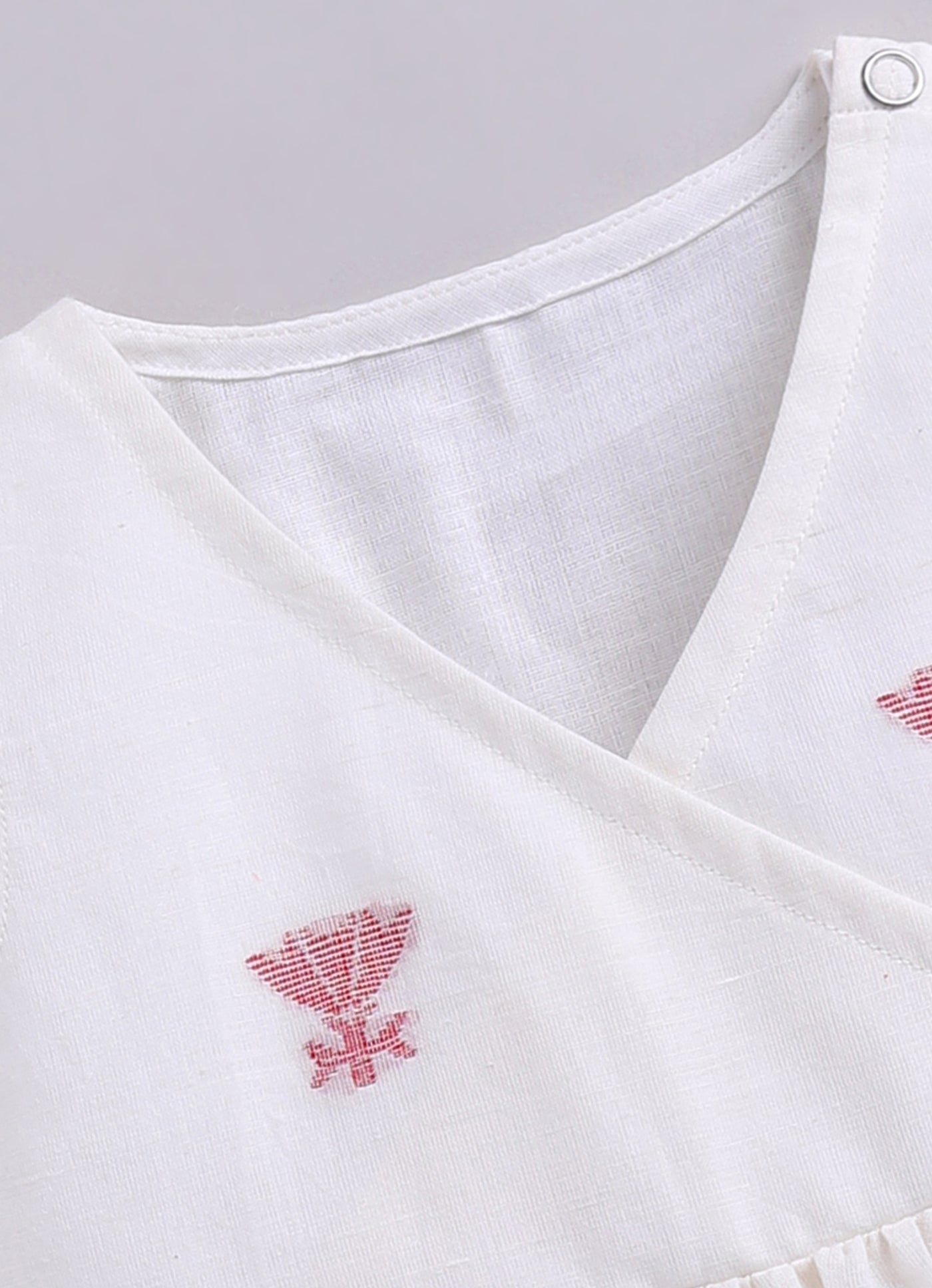 KIDS HANDLOOM JAMDANI FLARE DRESS- WHITE