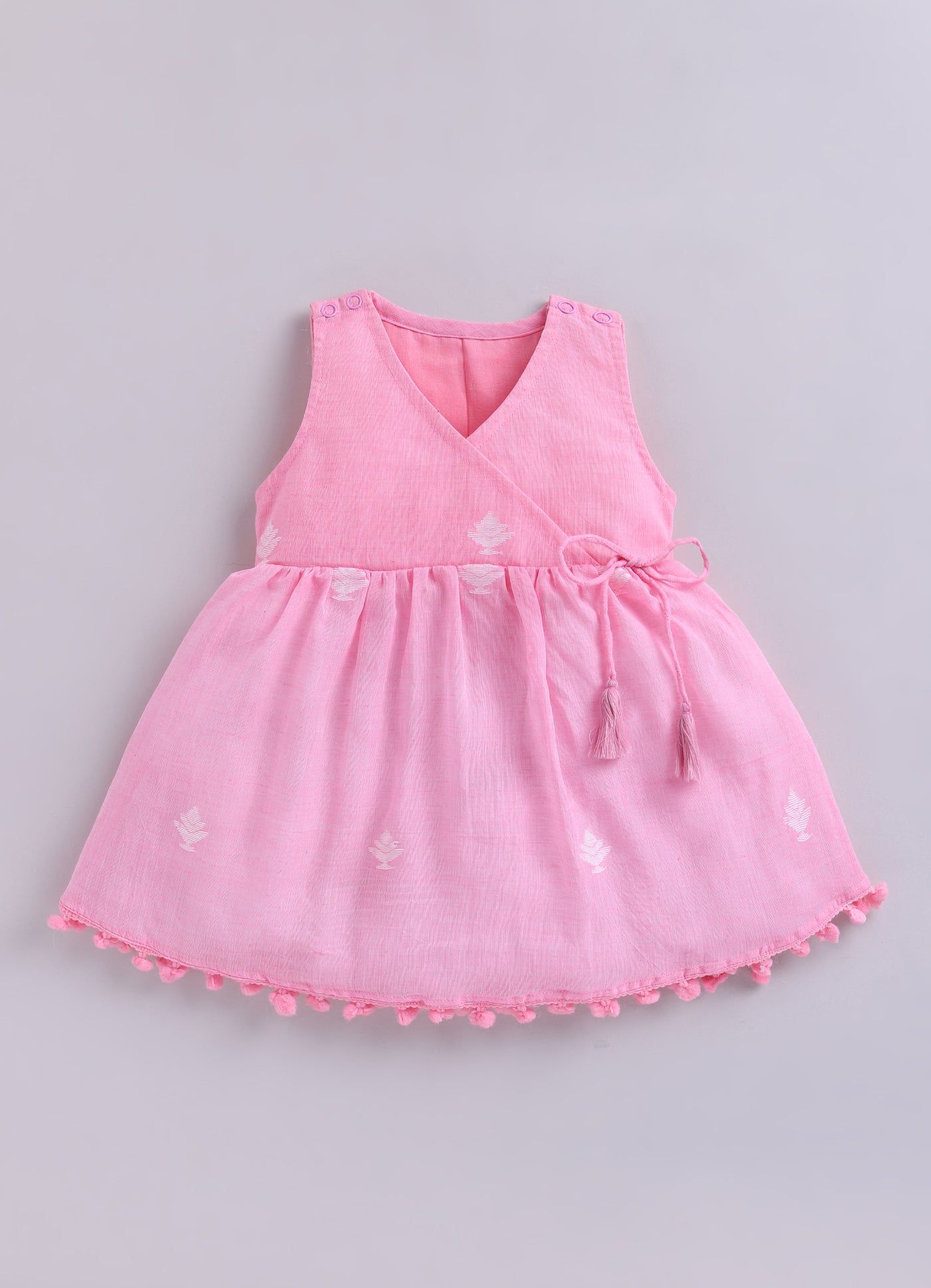 KIDS HANDLOOM JAMDANI FLARE DRESS- PINK