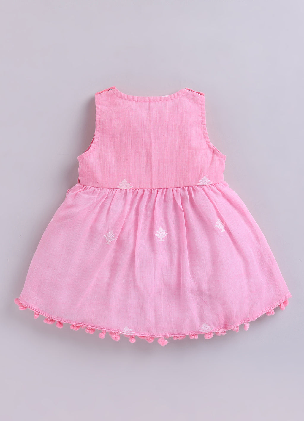 KIDS HANDLOOM JAMDANI FLARE DRESS- PINK