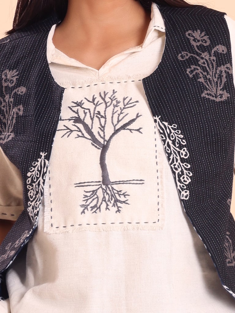 BLOUSON WOMEN COTTON PRINTED SLEEVELESS SHRUG SET