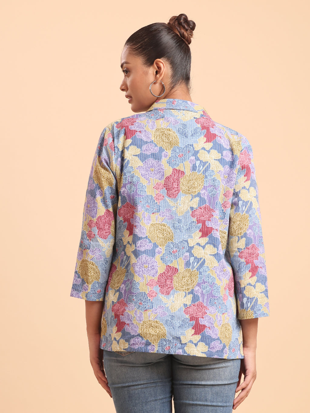 BLOUSON'S COTTON PRINTED POWDER BLUE BLAZER