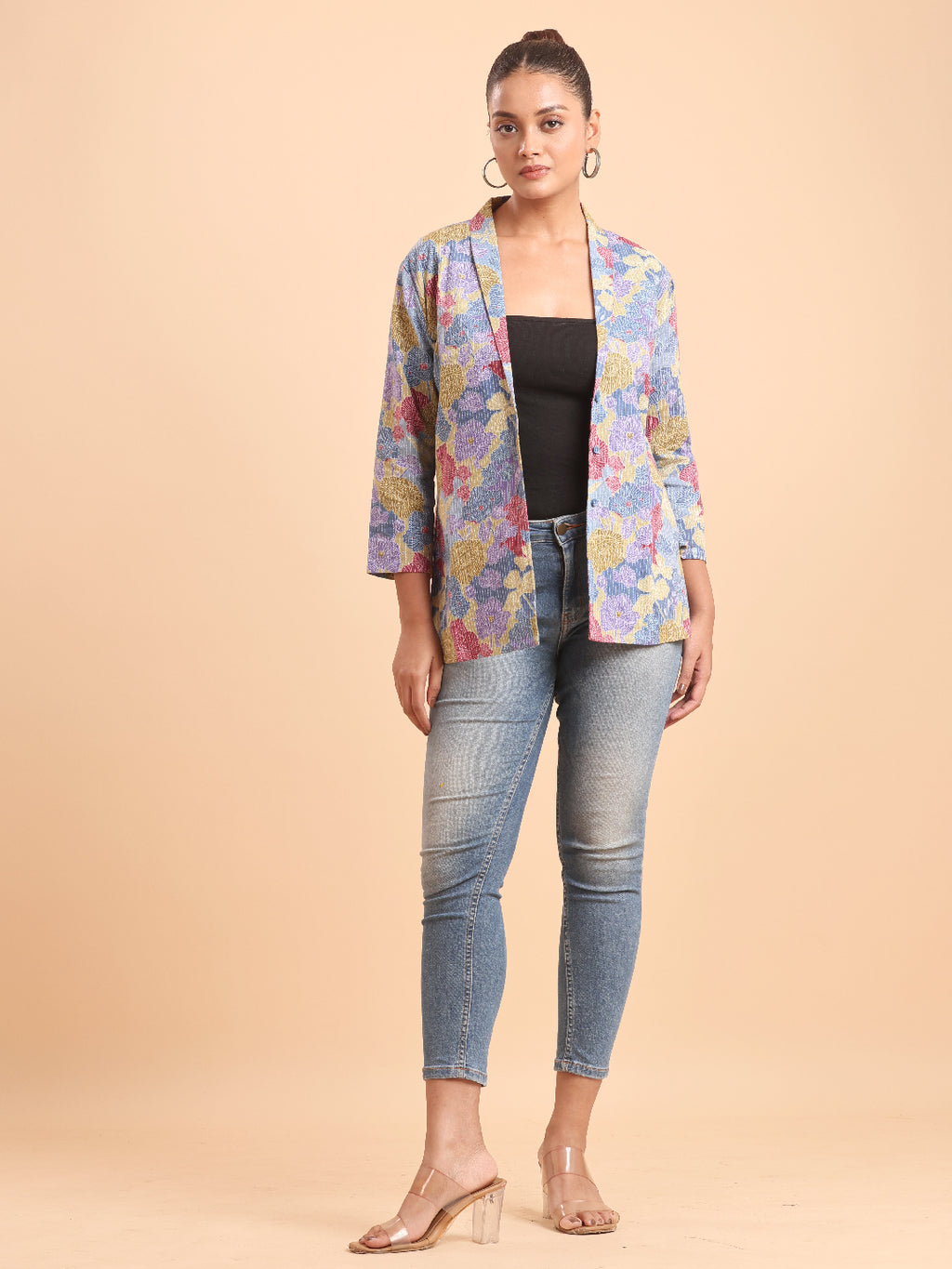BLOUSON'S COTTON PRINTED POWDER BLUE BLAZER