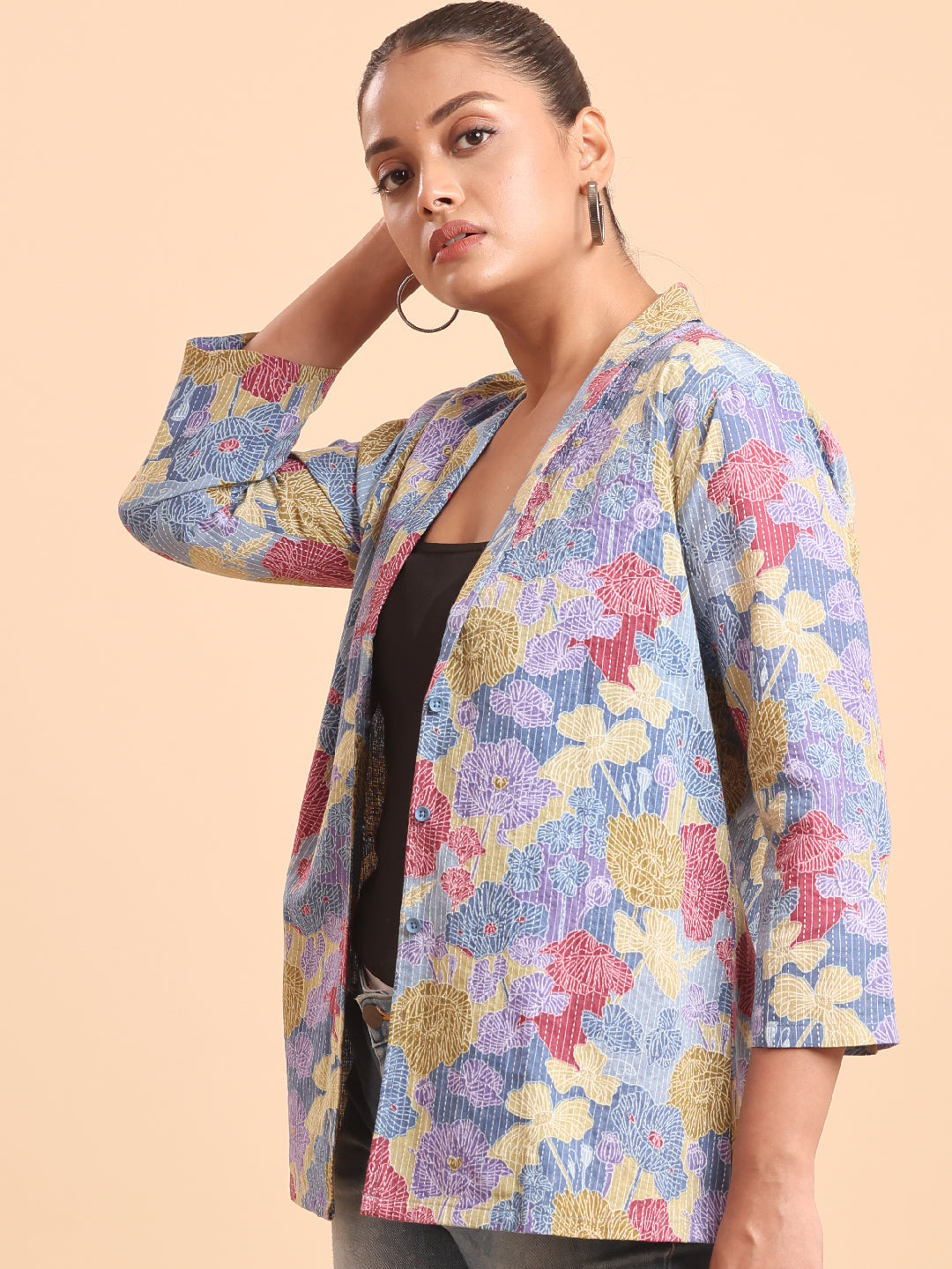 BLOUSON'S COTTON PRINTED POWDER BLUE BLAZER