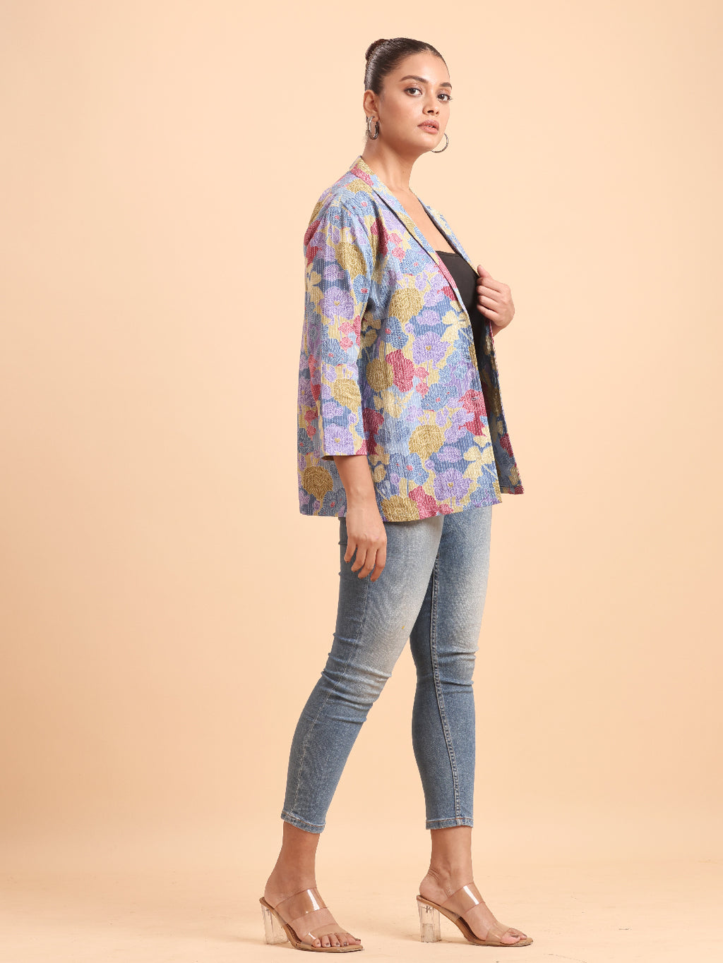 BLOUSON'S COTTON PRINTED POWDER BLUE BLAZER