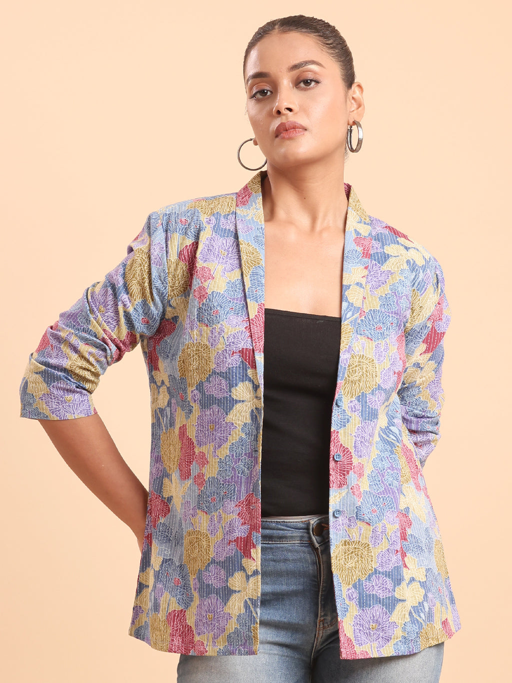 BLOUSON'S COTTON PRINTED POWDER BLUE BLAZER