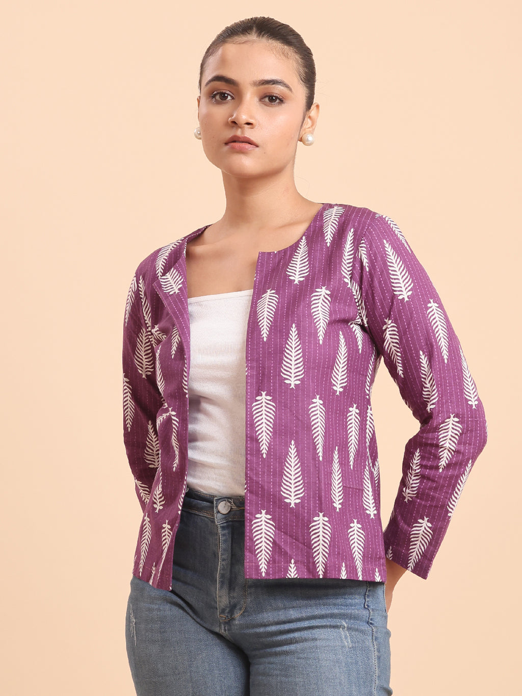 BLOUSON PRINTED VIOLET COTTON SHRUG