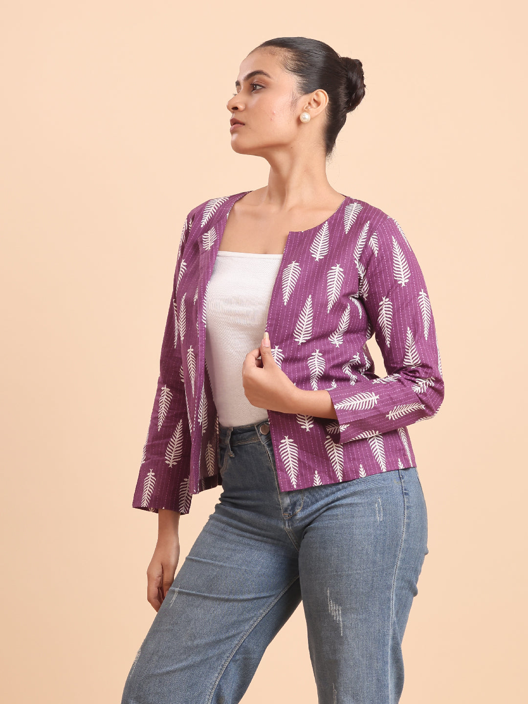 BLOUSON PRINTED VIOLET COTTON SHRUG