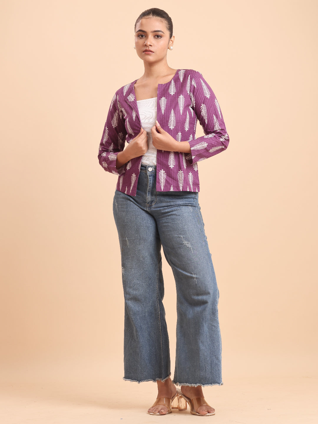 BLOUSON PRINTED VIOLET COTTON SHRUG