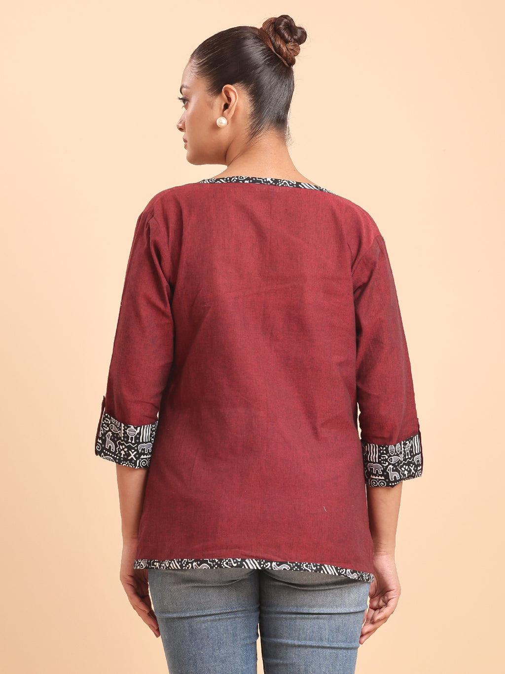 SOLID COTTON INDO-WESTERN OPEN SHRUG-MAROON
