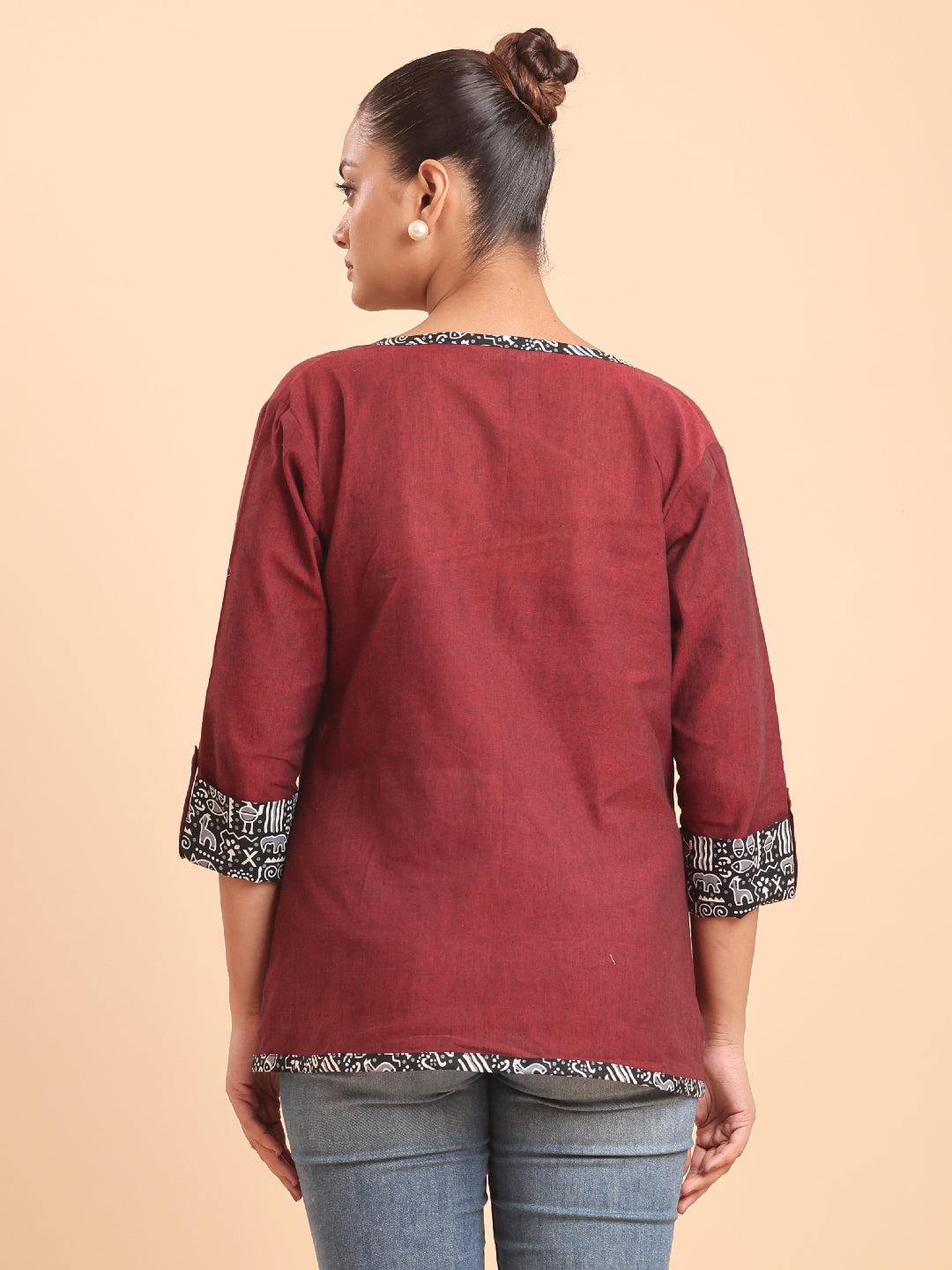 SOLID COTTON INDO-WESTERN OPEN SHRUG-MAROON