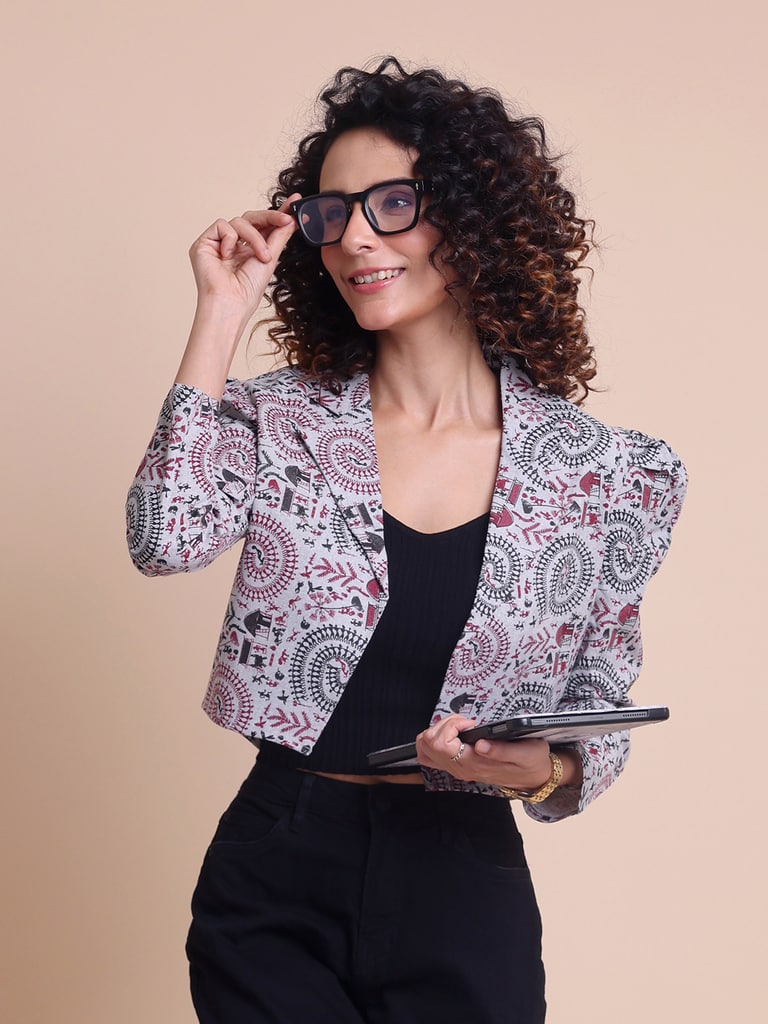 BLOUSON WOMEN COTTON WARLI PRINTED SHRUG