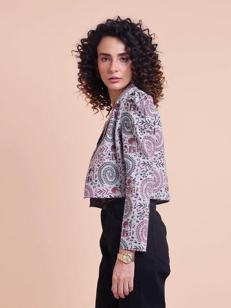 BLOUSON WOMEN COTTON WARLI PRINTED SHRUG