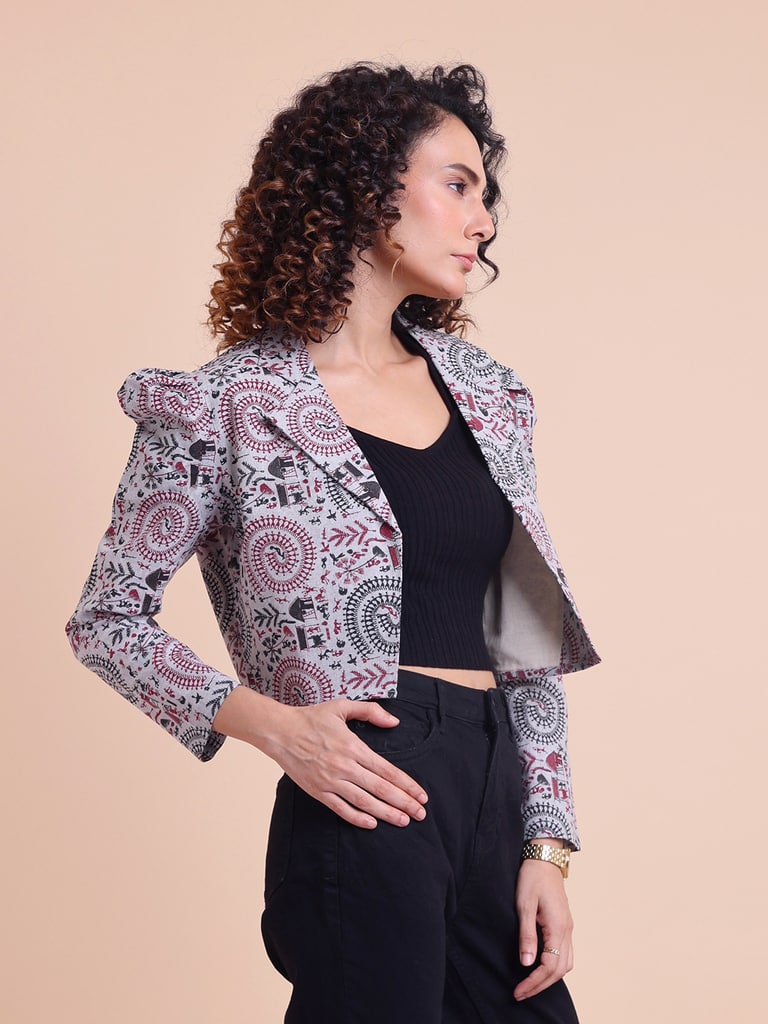 BLOUSON WOMEN COTTON WARLI PRINTED SHRUG