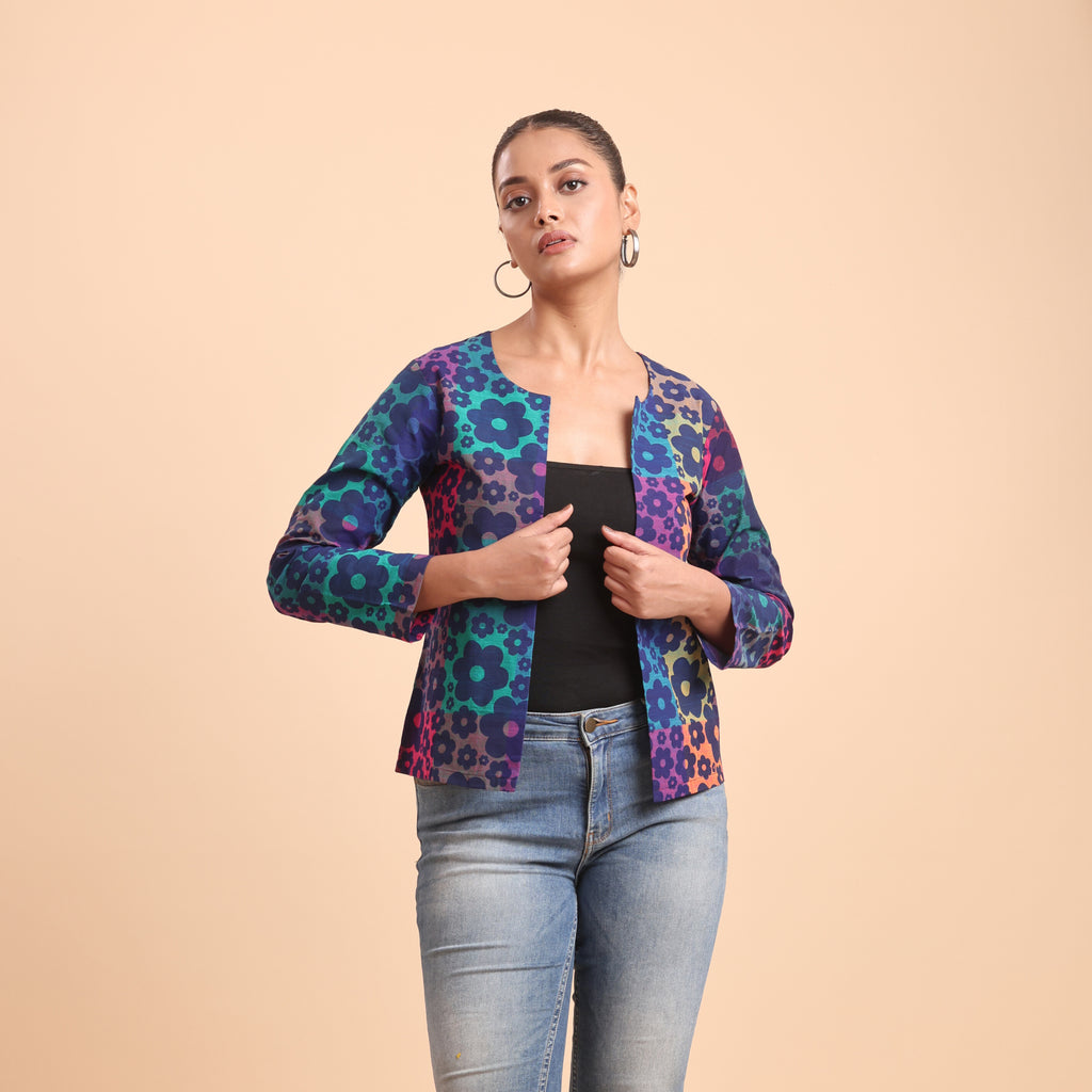 BLOUSON'S COTTON PRINTED INDIGO SHRUG