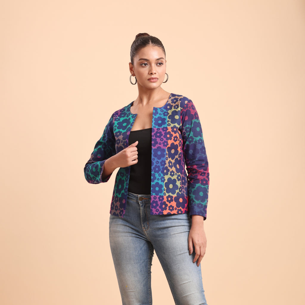 BLOUSON'S COTTON PRINTED INDIGO SHRUG