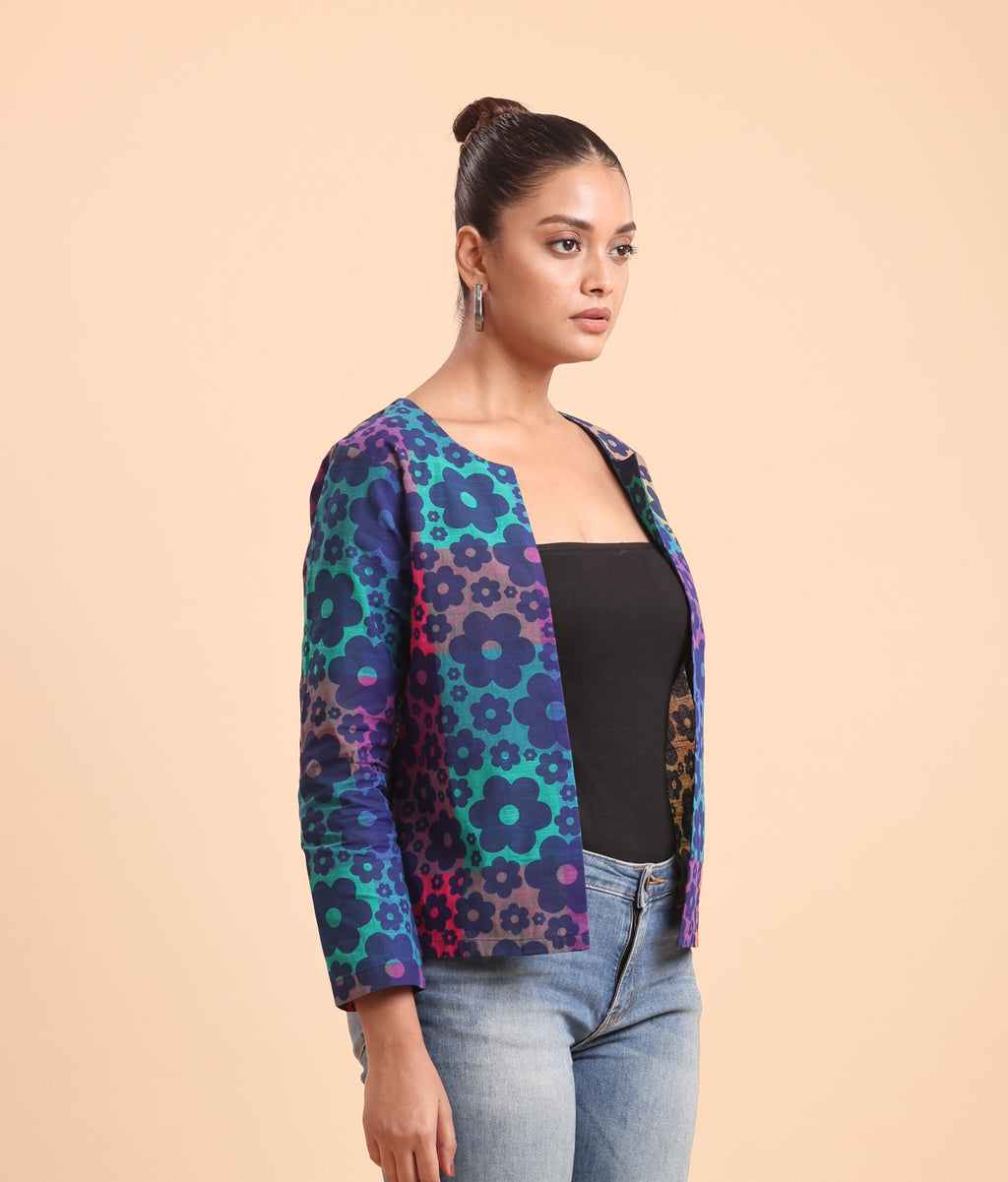 BLOUSON'S COTTON PRINTED INDIGO SHRUG