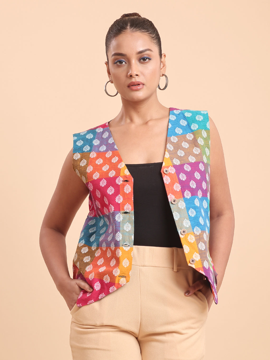BLOUSON's COTTON PRINTED MULTICOLOURED VEST