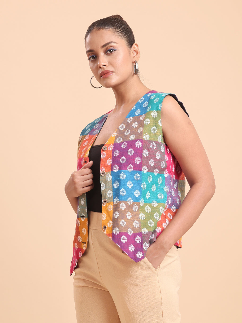 BLOUSON's COTTON PRINTED MULTICOLOURED VEST