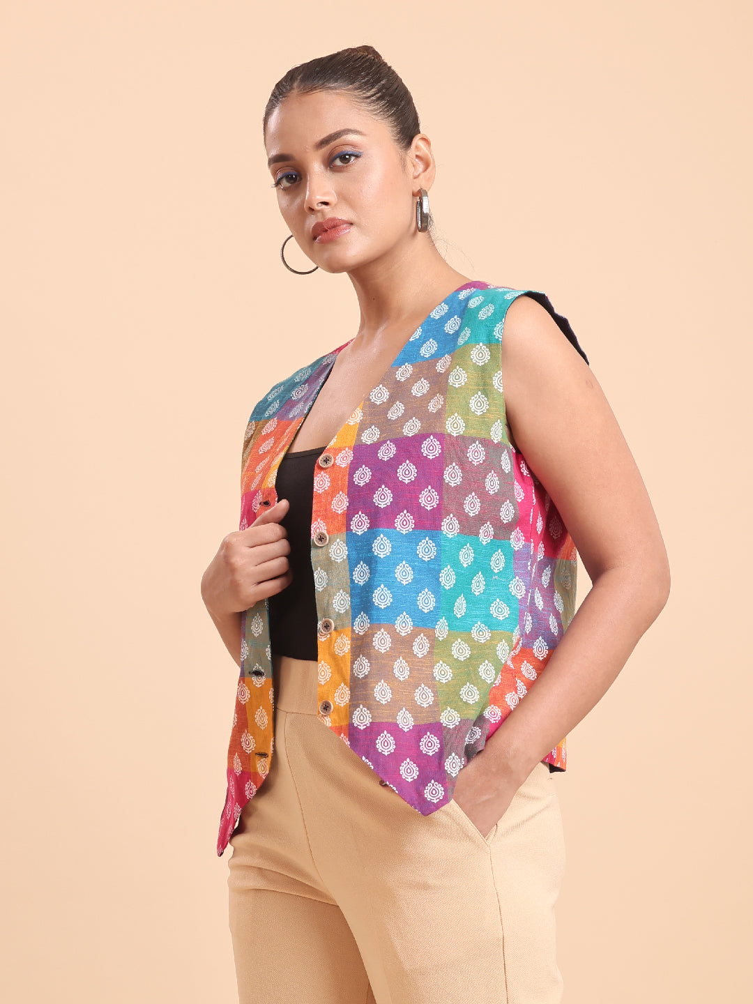 BLOUSON's COTTON PRINTED MULTICOLOURED VEST
