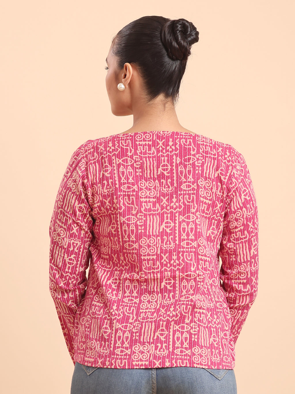 BLOUSON WOMEN COTTON PRINTED SHRUG-PINK