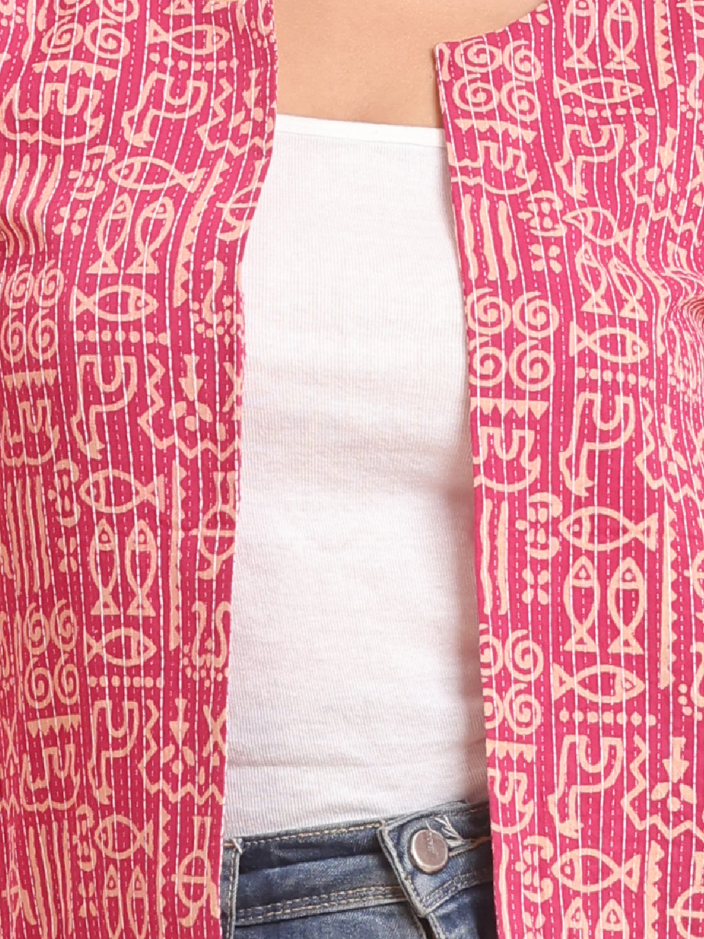 BLOUSON WOMEN COTTON PRINTED SHRUG-PINK