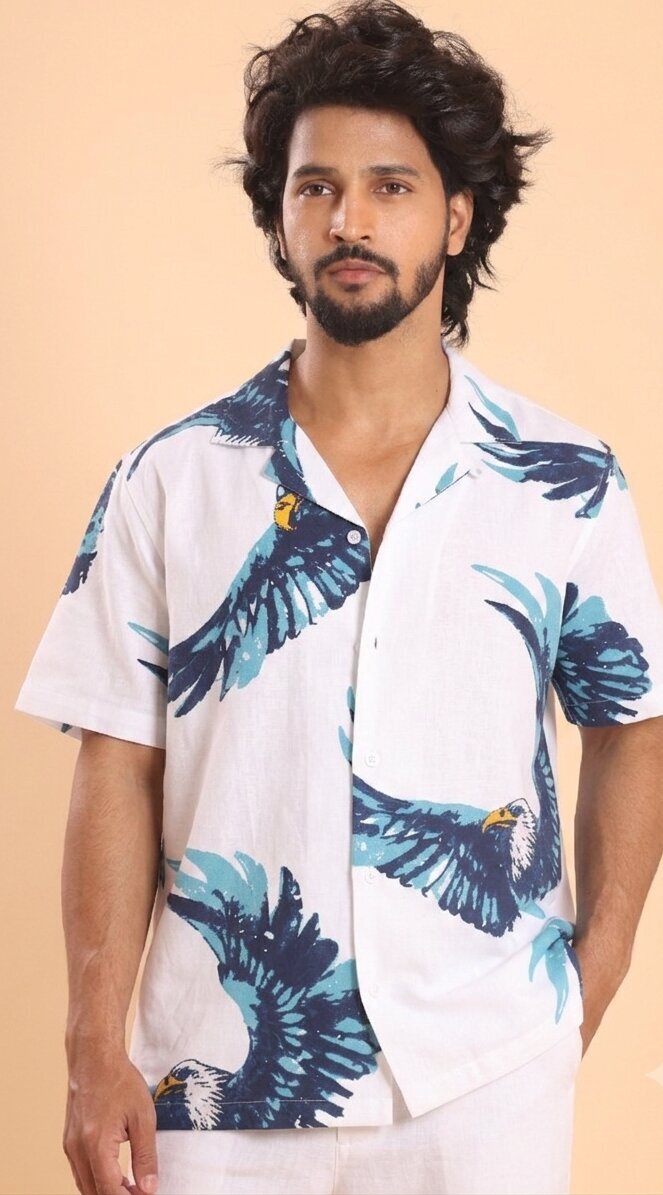 Men's printed handspun cotton casual half shirts