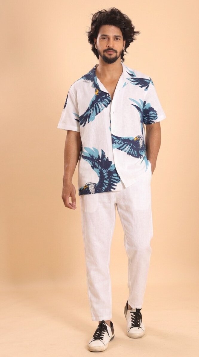 Men's printed handspun cotton casual half shirts