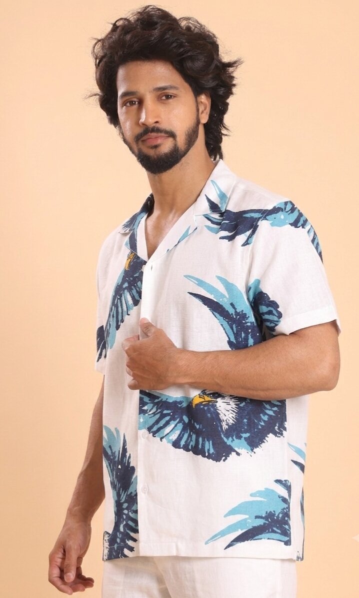 Men's printed handspun cotton casual half shirts