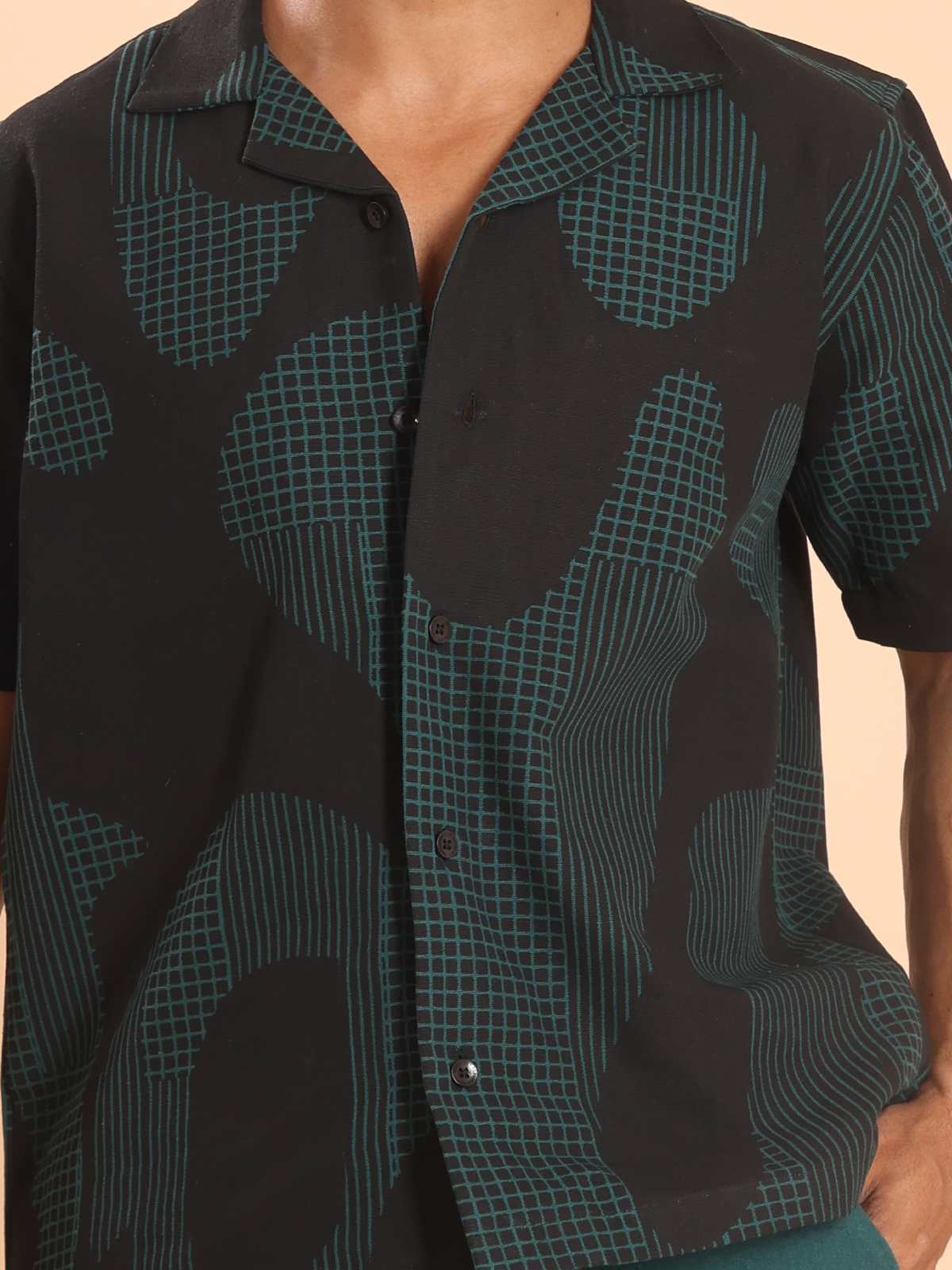 Men's black handspun cotton casual shirt side view