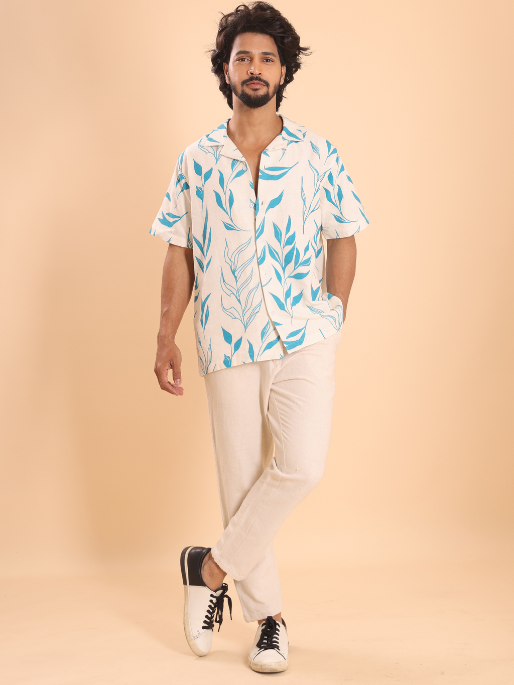 Men's handspun cotton half shirt with casual styling