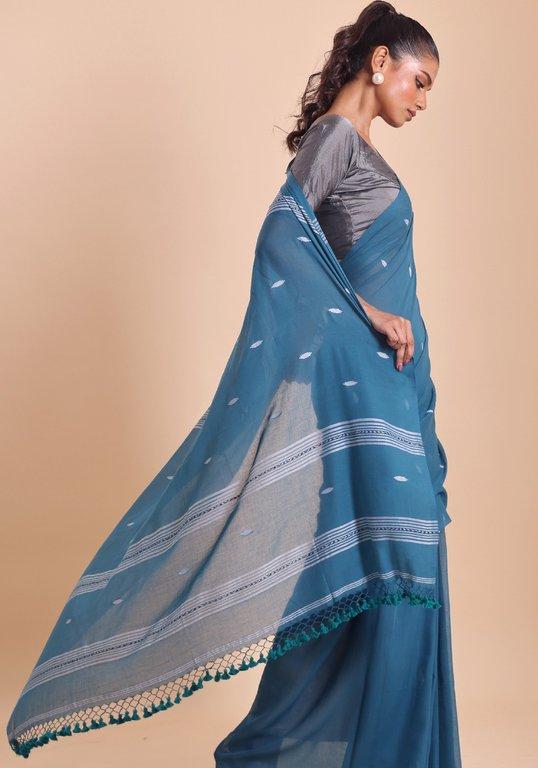Handloom Malmal Saree- Teal