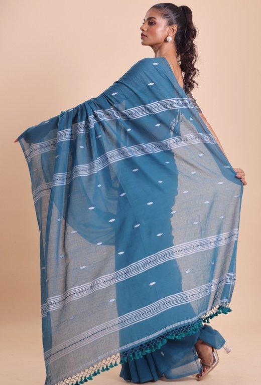 Handloom Malmal Saree- Teal