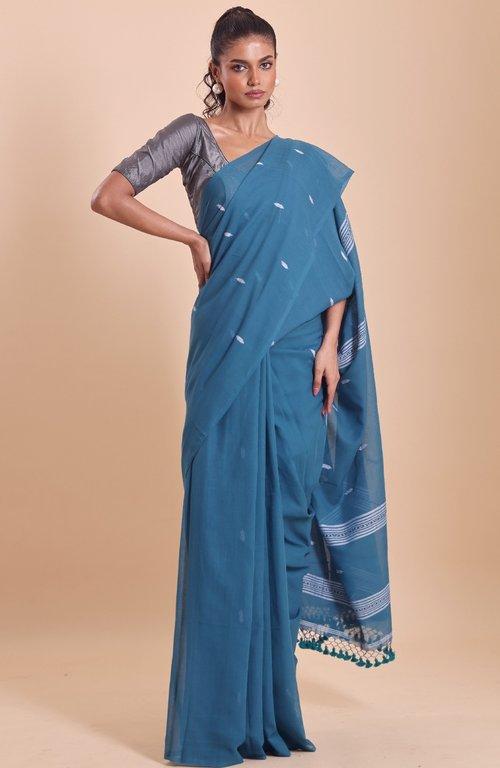 Handloom Malmal Saree- Teal