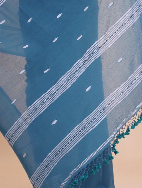 Handloom Malmal Saree- Teal