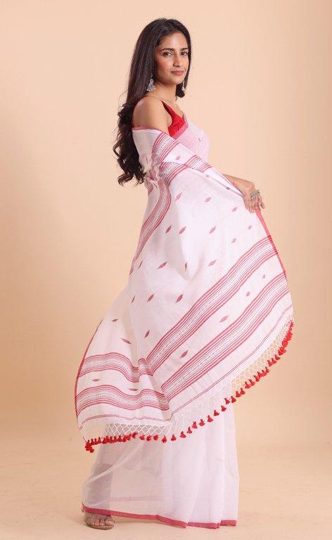 Handloom malmal buti Jamdani saree-Off White