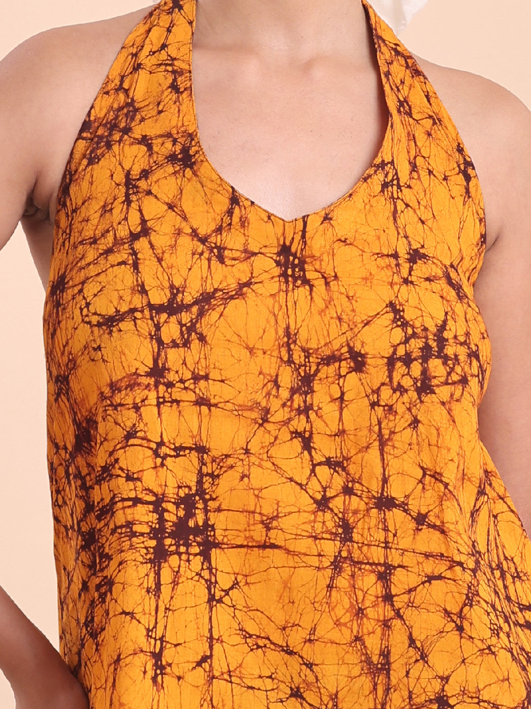 BLOUSON WOMEN COTTON BATIK A-LINE SHORT KURTI- BURNT ORANGE