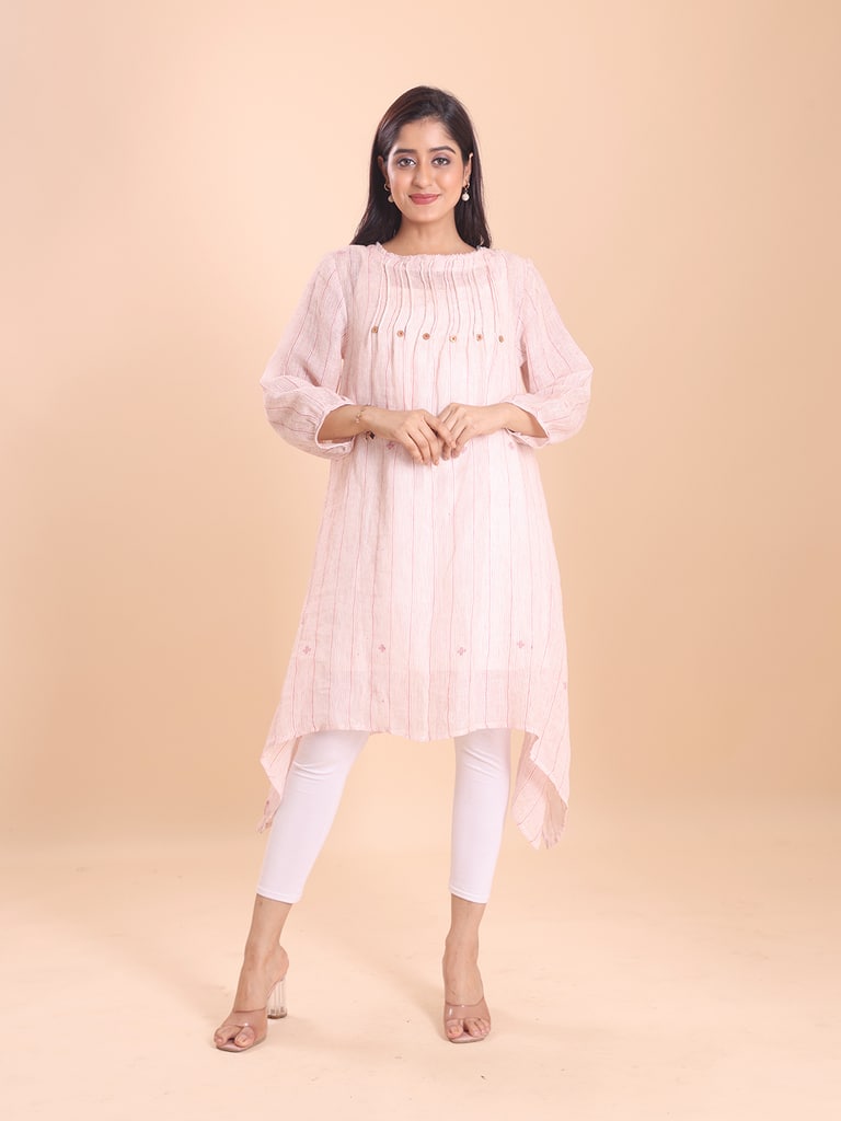 BLOUSON WOMEN LINEN JAMDANI A-LINE RAPEL DRESS