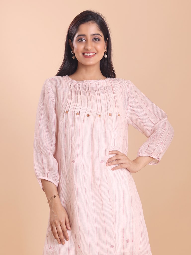 BLOUSON WOMEN LINEN JAMDANI A-LINE RAPEL DRESS