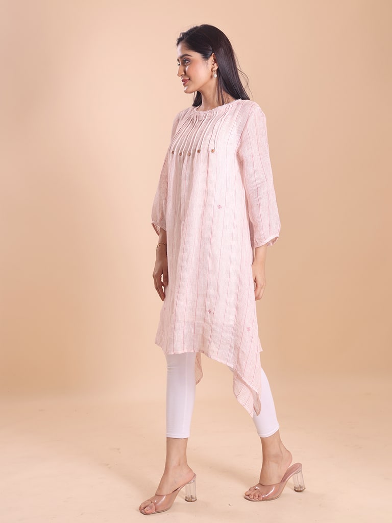 BLOUSON WOMEN LINEN JAMDANI A-LINE RAPEL DRESS