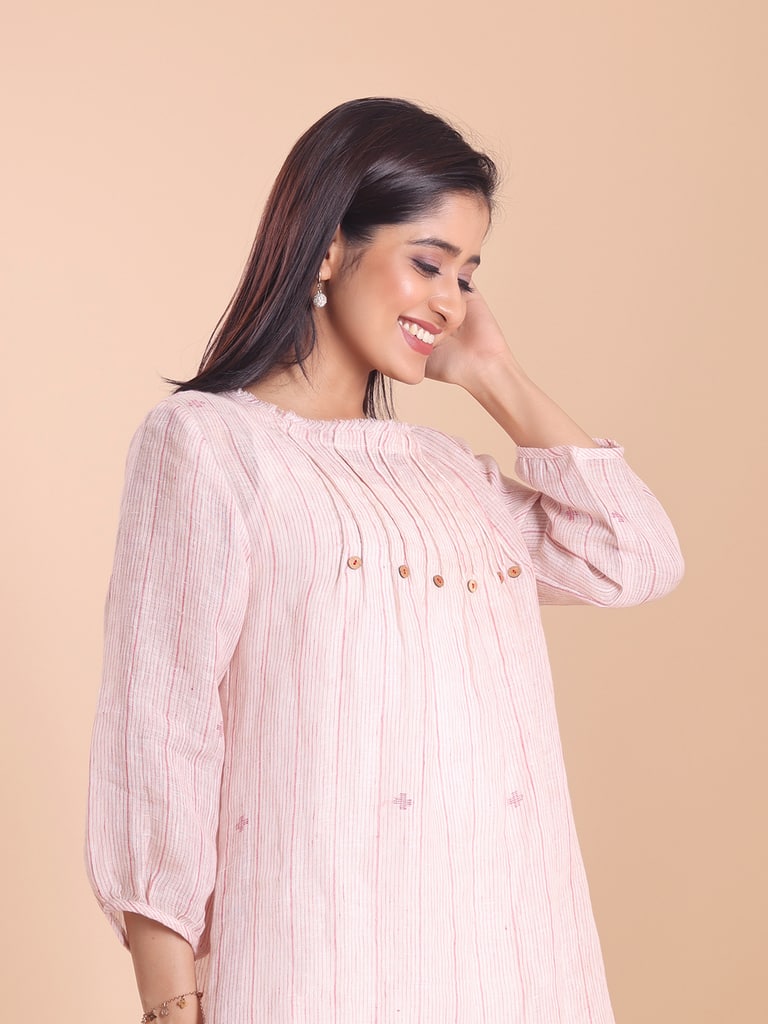 BLOUSON WOMEN LINEN JAMDANI A-LINE RAPEL DRESS