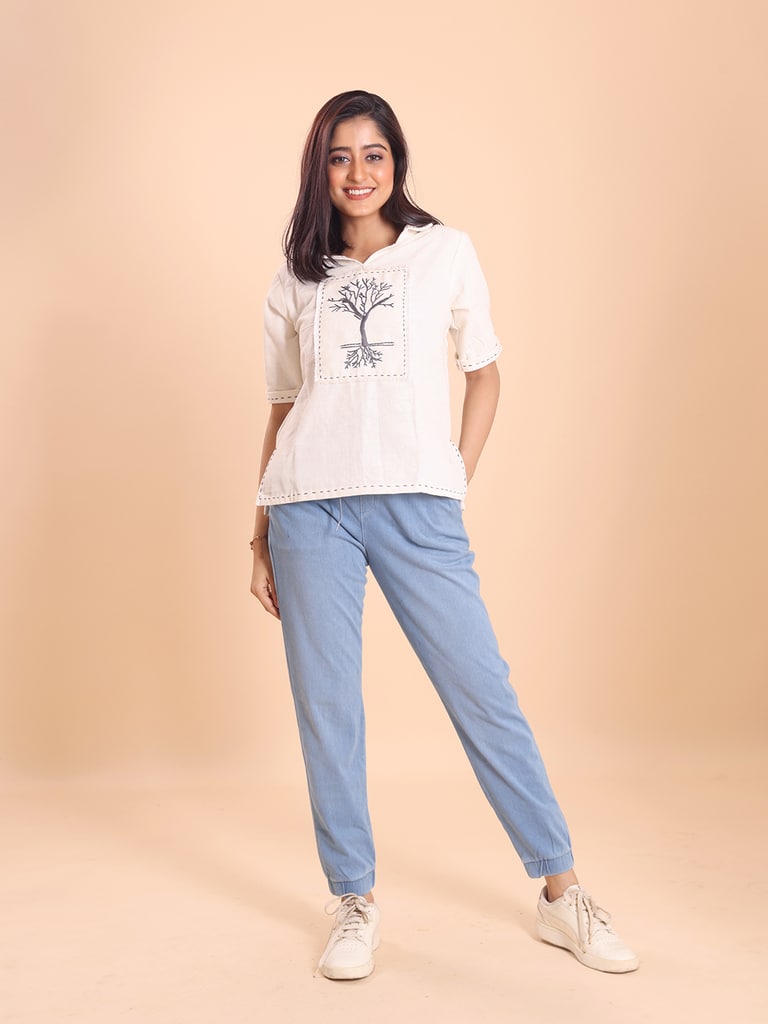 BLOUSON WOMEN KHADI COTTON HAND EMBROIDERED TOP