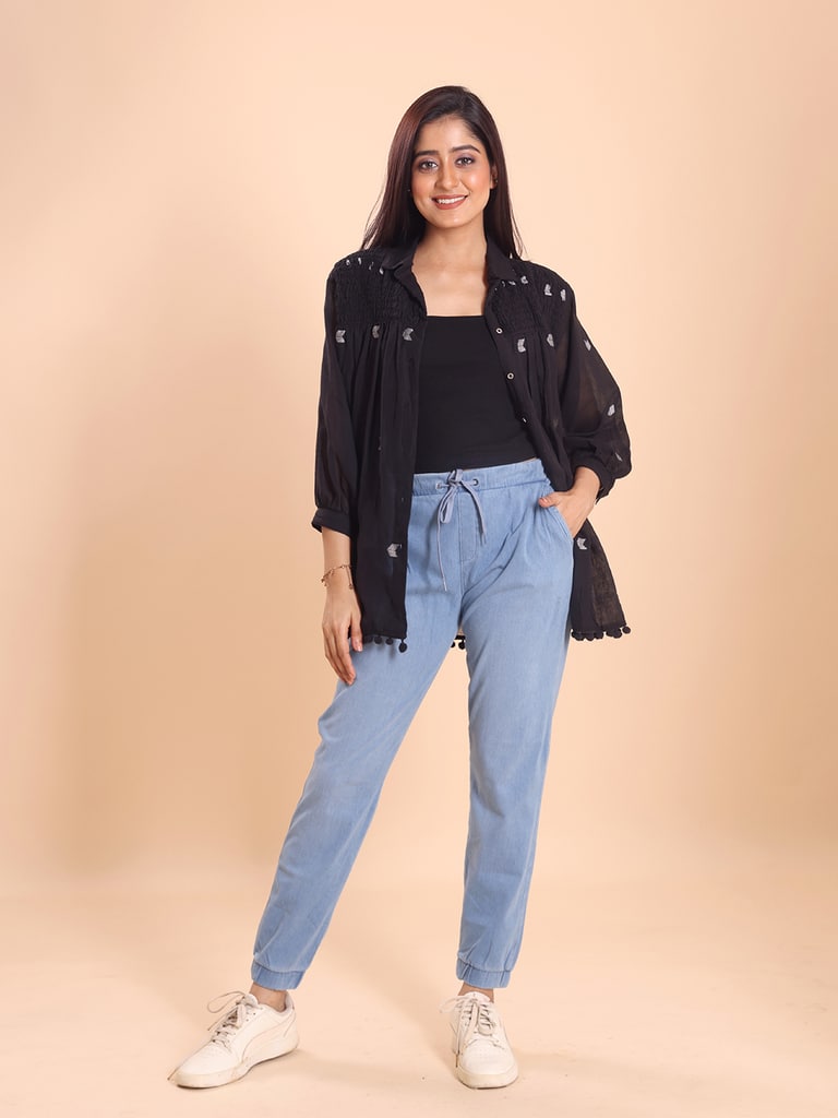 BLOUSON WOMEN JAMDANI COTTON SHIRRED SHIRT