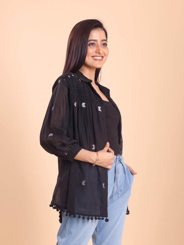 BLOUSON WOMEN JAMDANI COTTON SHIRRED SHIRT