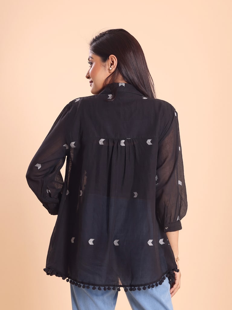 BLOUSON WOMEN JAMDANI COTTON SHIRRED SHIRT