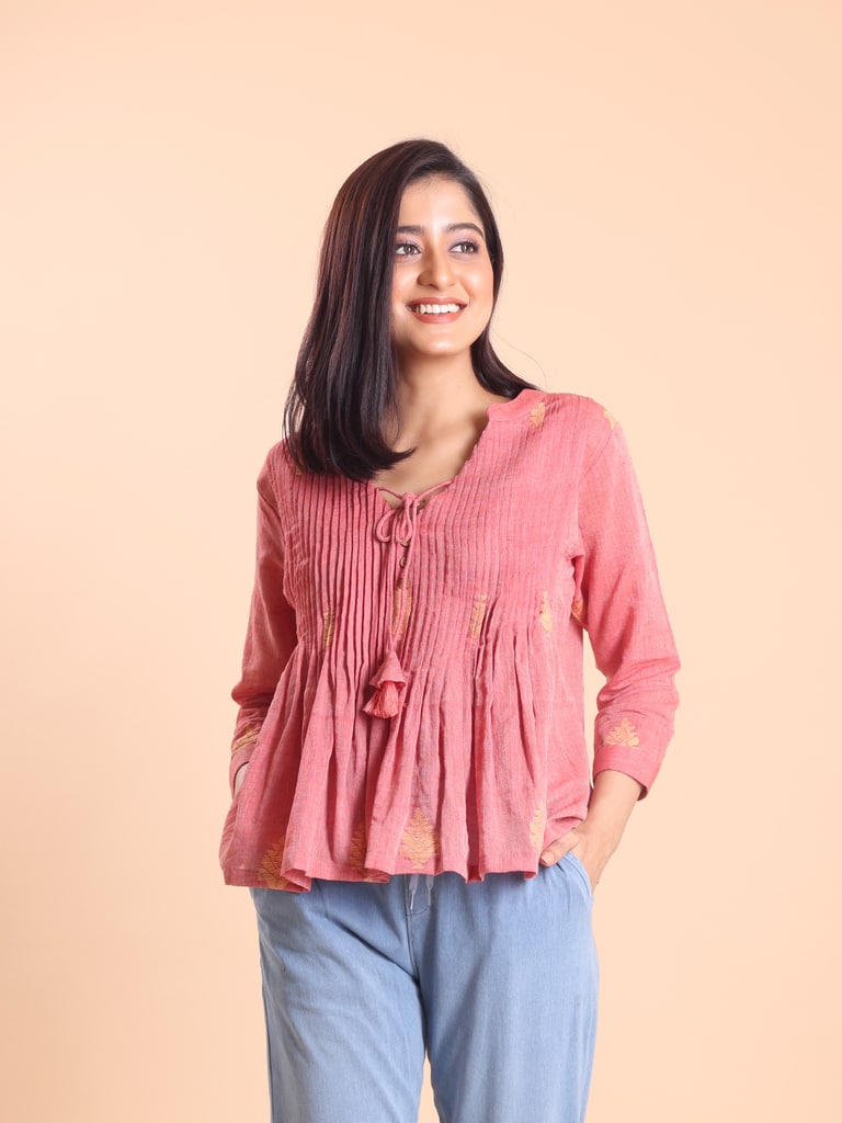 BLOUSON WOMEN COTTON JAMDANI FIT & FLARE TOP