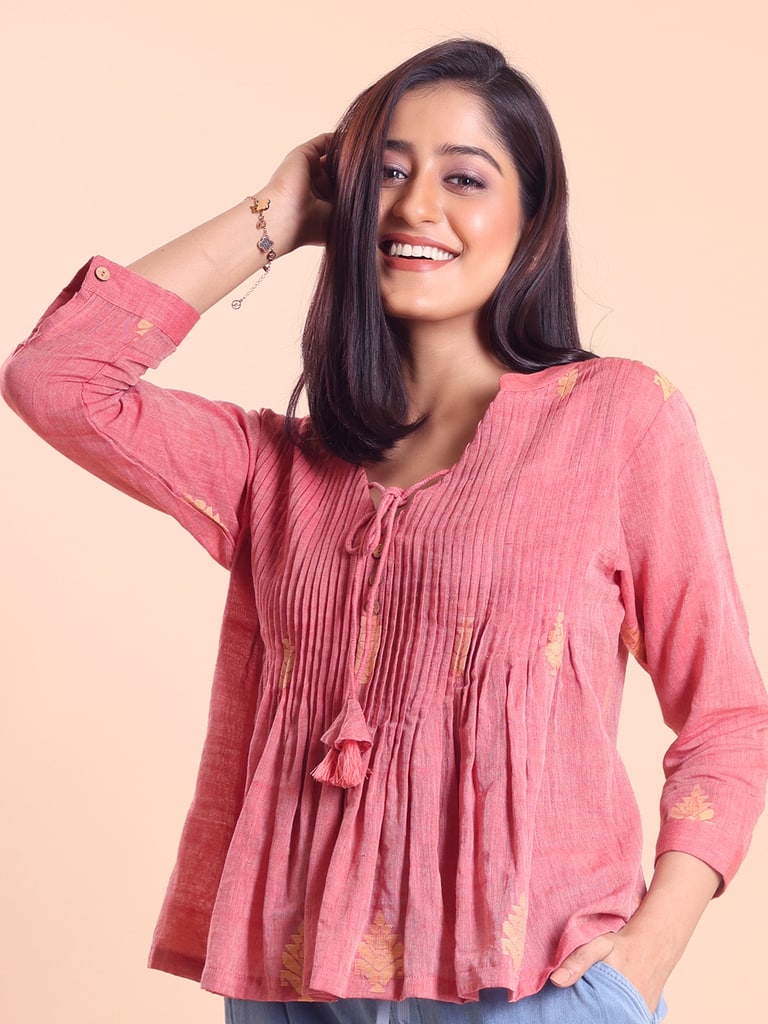 BLOUSON WOMEN COTTON JAMDANI FIT & FLARE TOP